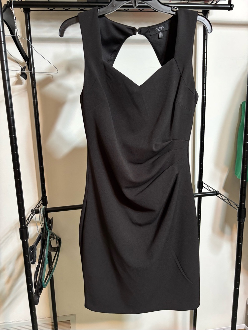 Guess Black Sleeveless Midi Dress with Sweetheart Neckline